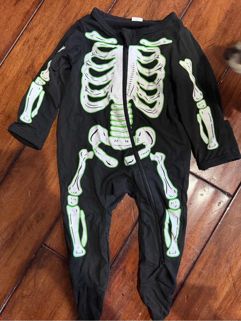 Source Unknown Black One-Piece Skeleton Footie with Neon Green Accents